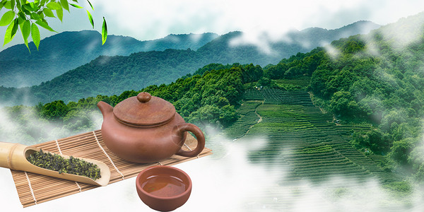 一个茶壶茶园背景设计图片