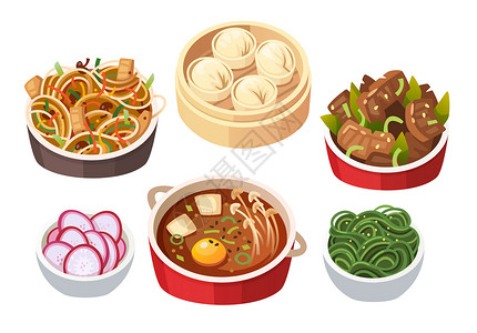 东方小菜日本韩国料理美食插画
