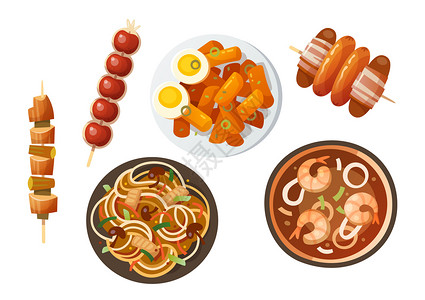 海鲜汤粿条好吃的美食插画插画