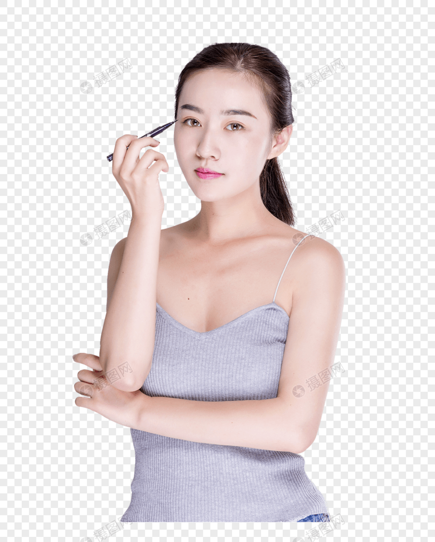 女子使用眼线笔，眉笔图片