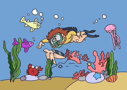 水上水下潜水插画