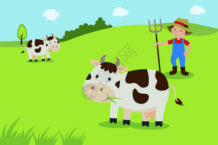 奶牛放牧农场奶牛插画