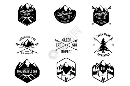 木屋图标滑雪俱乐部图标插画