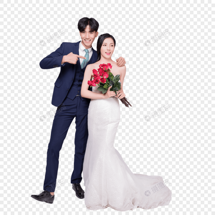 情侣婚纱手持玫瑰花图片