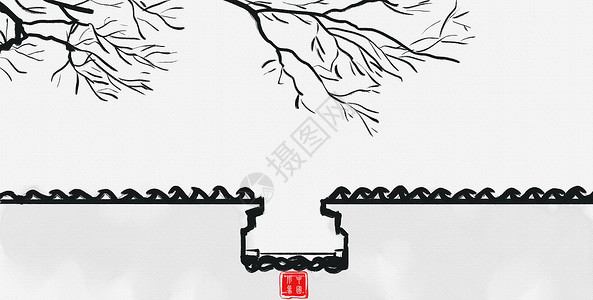 极简banner中国风建筑插画