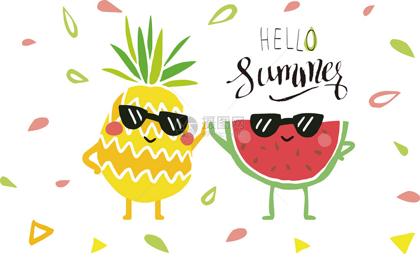 夏日的菠萝和西瓜卡通形象图片