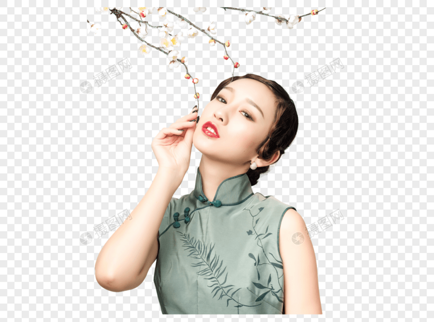 梅花树下的旗袍美女图片