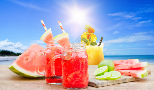 西瓜和饮料夏季冰镇饮料设计图片