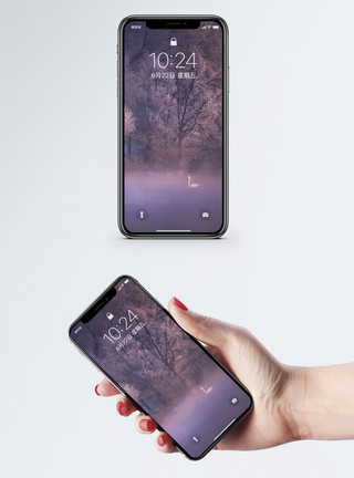 紫色森林梦幻天鹅湖手机壁纸模板