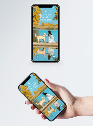出门旅游的少女少女与狗手机壁纸模板