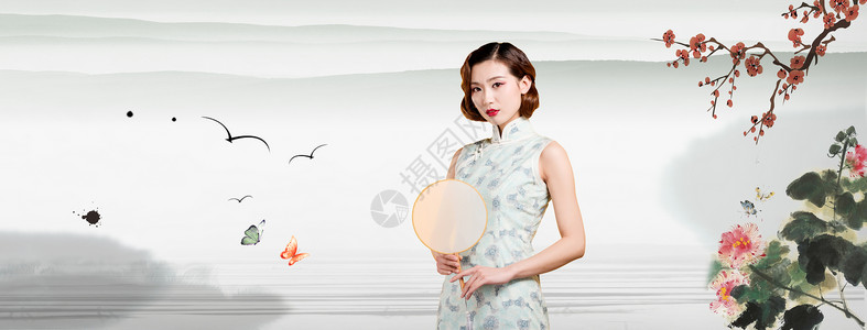中国风旗袍海报中国风背景设计图片