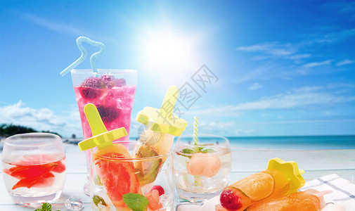 蔬菜汁和水果汁夏季冰镇饮料设计图片