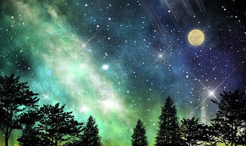 极光科技星空月亮唯美背景插画