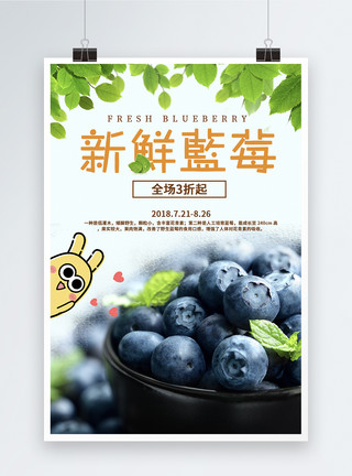 一串蓝莓蓝莓促销海报模板