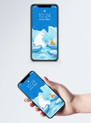 冰川泉水白熊手机壁纸模板
