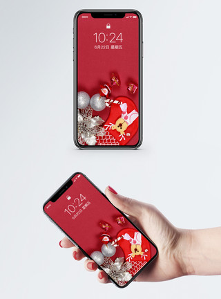 红装饰圣诞装饰手机壁纸模板