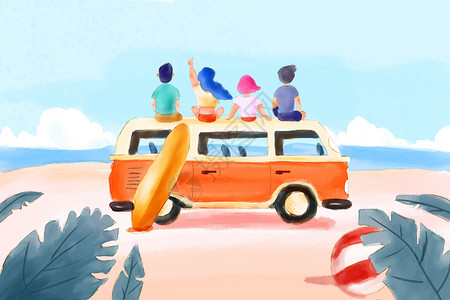 夏天旅行插画背景图片