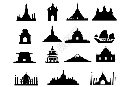 印度薄饼景点建筑图标插画