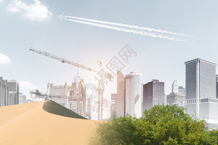 绿色飞机创意城市环保建设设计图片