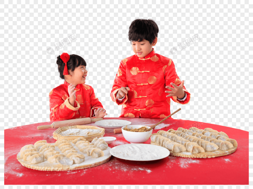 新年孩子们在包饺子图片