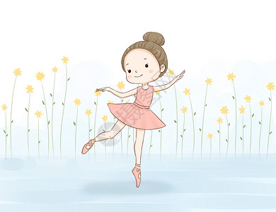 儿童学习芭蕾舞跳舞的女孩插画