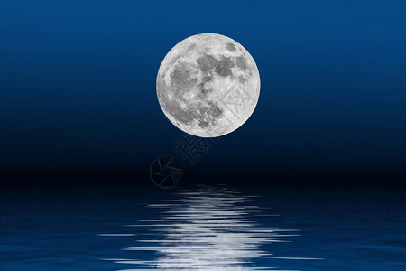 月亮与水中倒影图片