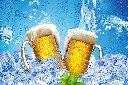 水滴背景海报清凉啤酒场景设计图片