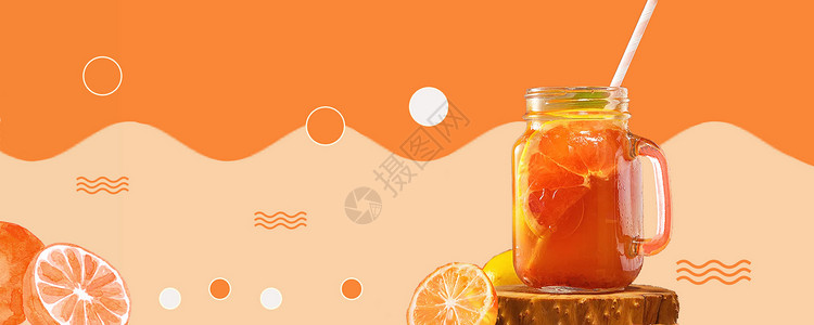 橙子背景海报夏季清凉饮料设计图片