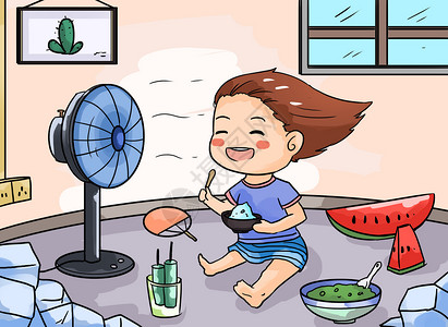 小孩中暑夏季清爽美食插画
