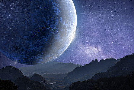 雪山夜景科幻星球场景设计图片