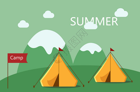 团体运动儿童夏令营旅行帐篷出游插画