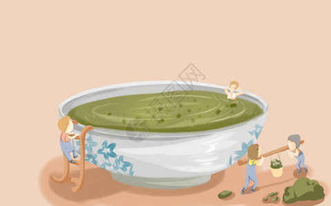 绿色瓷碗绿豆汤插画