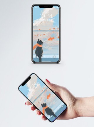 飞鸟与鱼猫和很多鱼手机壁纸模板