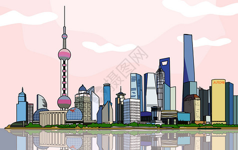 城市建筑线稿旅行之上海风光插画