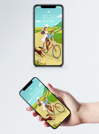 坐自行车情侣爱情手机壁纸模板