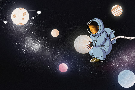 星空摄影可爱宇航员创意摄影插画插画