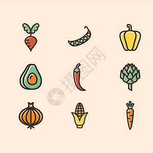 蔬菜豌豆果蔬图标插画