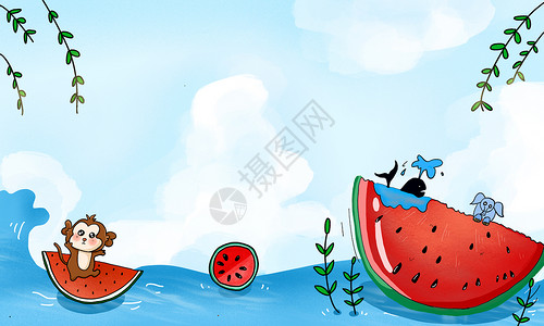西瓜水果卡通背景图片