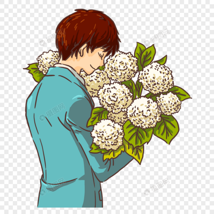 男孩怀抱鲜花图片