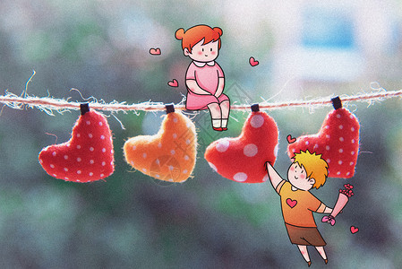 彩色绳子表白小情侣创意摄影插画插画