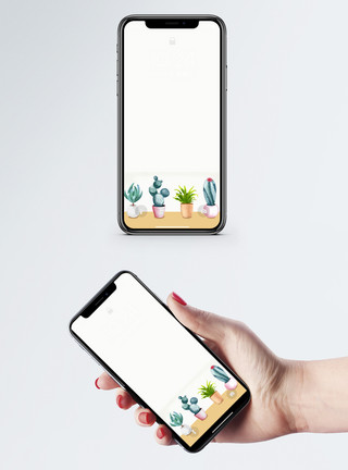 卡通植物花环盆栽手机壁纸模板