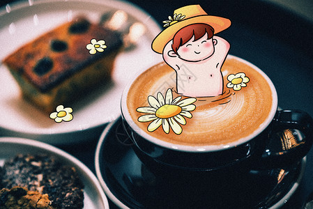 心形甜品咖啡小男孩创意摄影插画插画