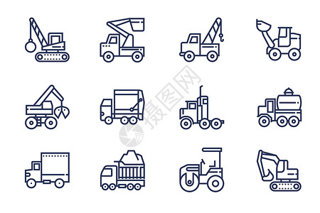 重型吊车建设运输工具图标插画