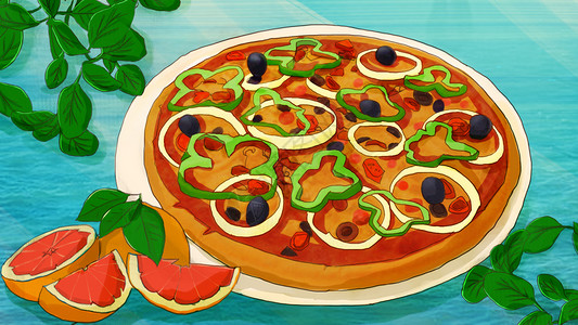 洋葱只有一个夏季消夏水果披萨美食插画