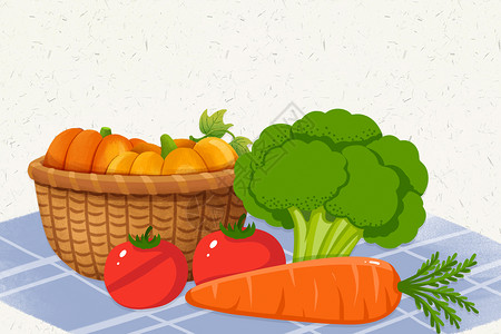 美味素食蔬菜手绘插画