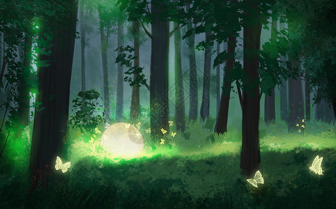森林萤火虫月光森林插画