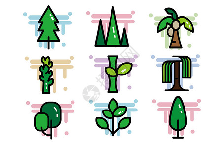 园林图标树木植被类图标插画