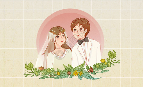 手绘创意婚纱照婚纱照插画