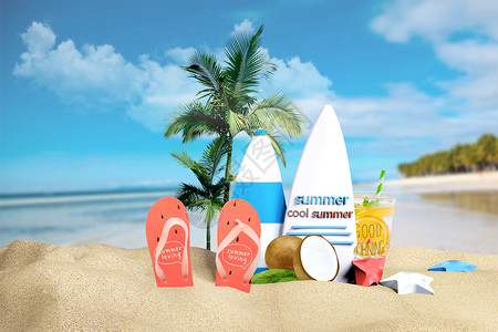 沙滩漂流瓶创意度假旅游设计图片
