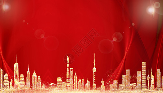 东方明珠电视塔红金大气背景设计图片